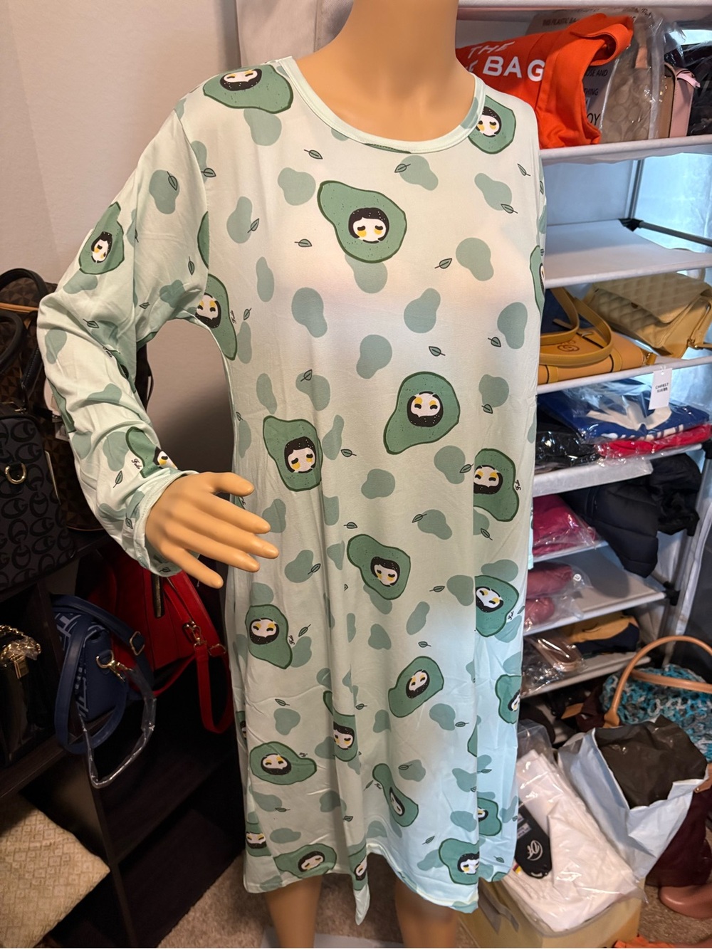 Avocado Print Long Sleeve Pajama Nightgown - Light Mint women